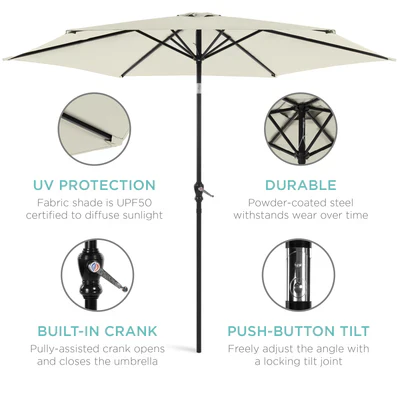 Outdoor Steel Market Patio Umbrella Decoration w/ Tilt, Crank Lift - Image 2