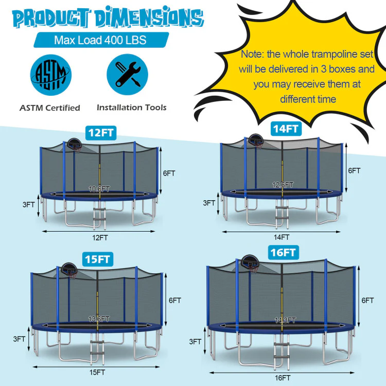 Outdoor Trampoline Bounce Combo with Safety Closure Net Ladder 2-BOXES, - Image 4