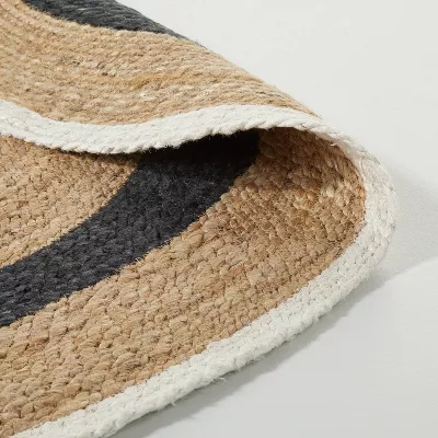 Oval 5' x 7' Bold Stripe Braided Jute Area Rug Black/Tan/Cream - Image 2