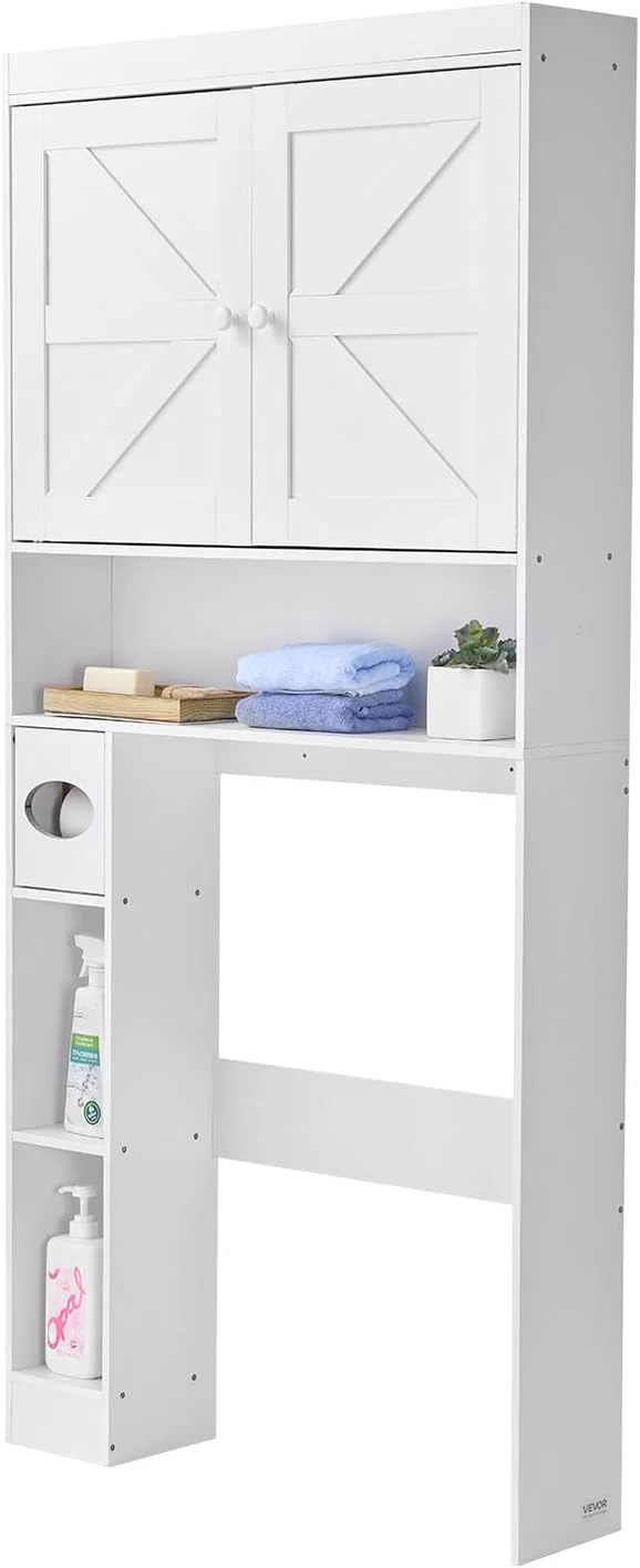 Over The Toilet Storage Cabinet, White Wood with Open Shelf