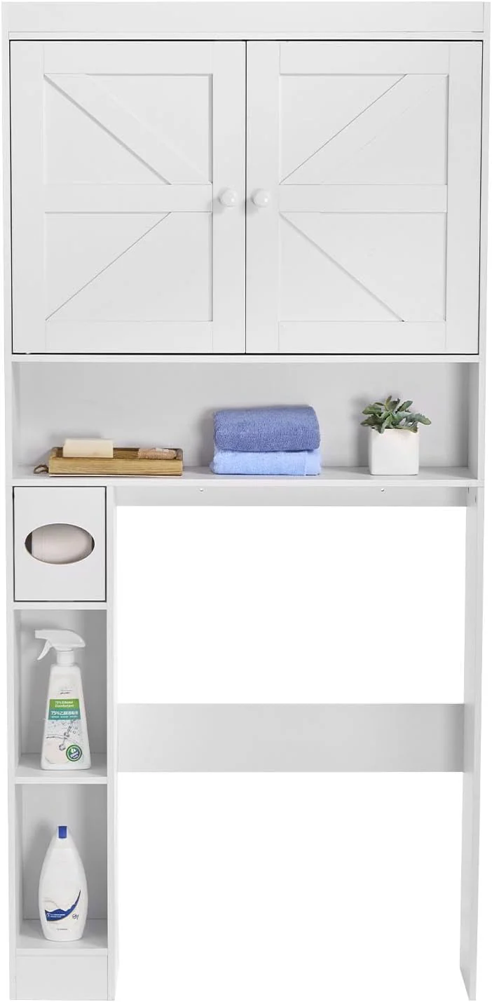 Over The Toilet Storage Cabinet, White Wood with Open Shelf - Image 3