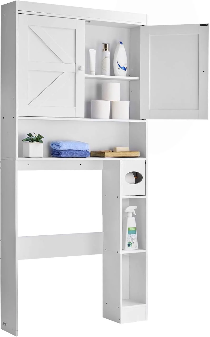 Over The Toilet Storage Cabinet, White Wood with Open Shelf - Image 4