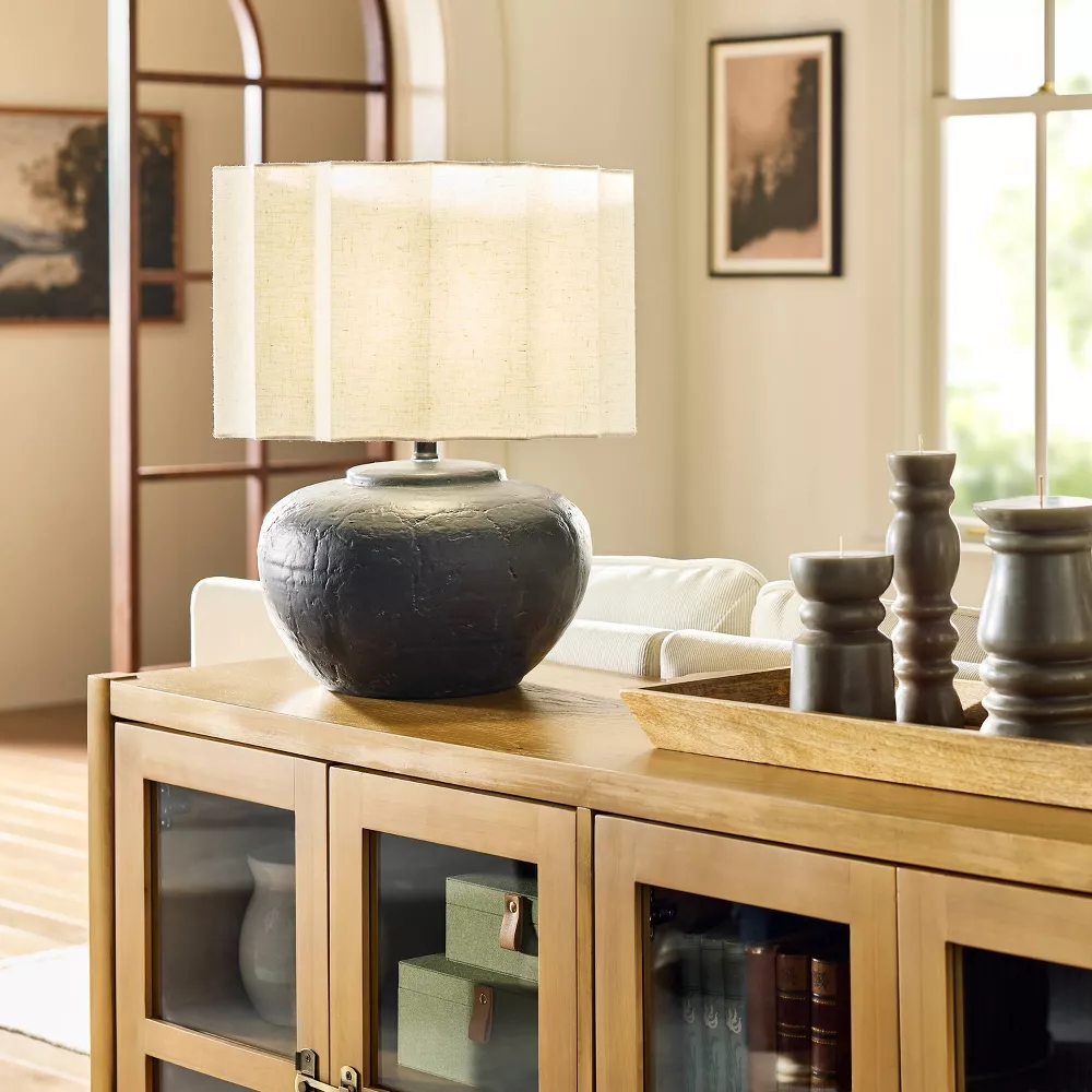 Oversized Ceramic with Fluted Shade Table Lamp Black/White - Image 2