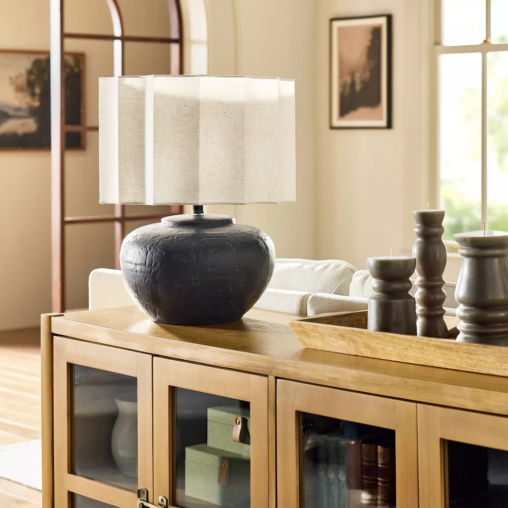 Oversized Ceramic with Fluted Shade Table Lamp Black/White - Image 3
