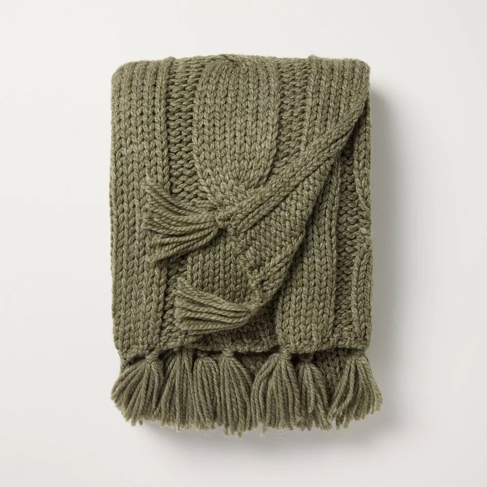 Oversized Cozy Knit Throw Blanket Green