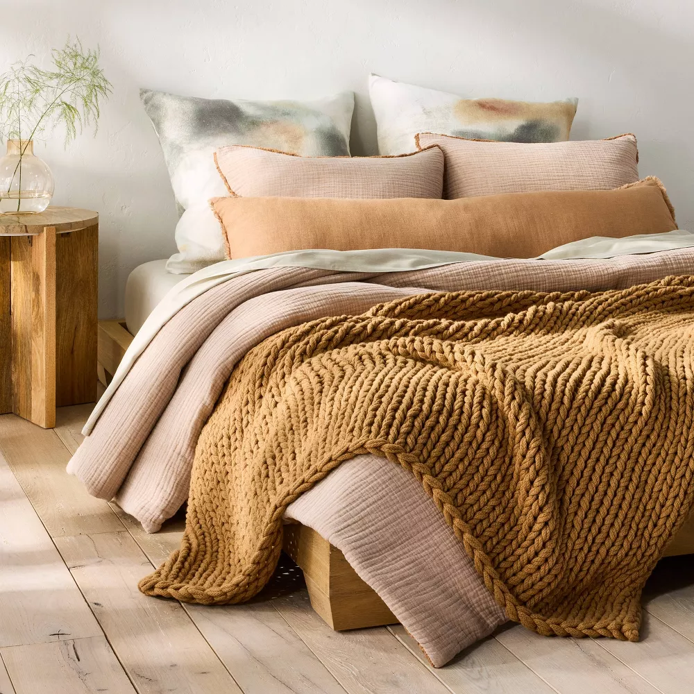 Oversized Solid Bed Throw Warm Brown - Image 4