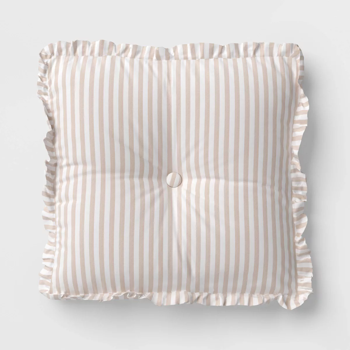 Oversized Square Stripe Pillow with Ruffle Trim Natural/White SHOWROOM ITEM