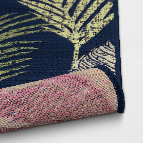 Palm and Banana Tropical Outdoor Area Rug Navy Blue 7'x10' - Image 2