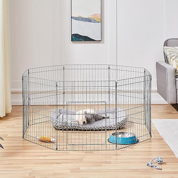 8 Panel Foldable Metal Dog Exercise Pen Pet Playpen Dog Fence Outdoor & Indoor Use for Small Animals with Door Black - Image 2