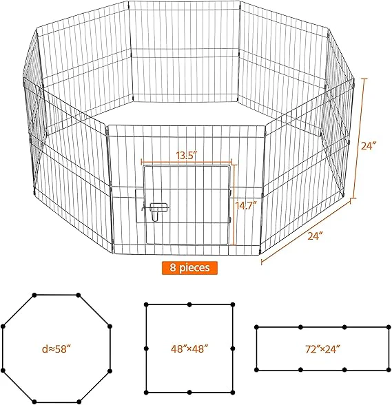 8 Panel Foldable Metal Dog Exercise Pen Pet Playpen Dog Fence Outdoor & Indoor Use for Small Animals with Door Black - Image 3