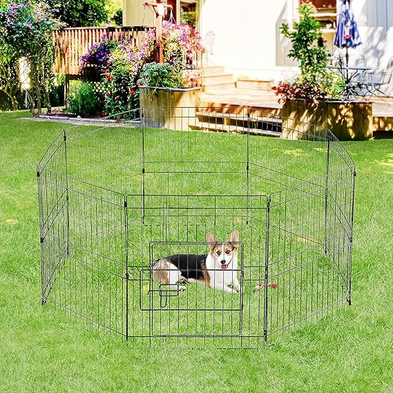 8 Panel Foldable Metal Dog Exercise Pen Pet Playpen Dog Fence Outdoor & Indoor Use for Small Animals with Door Black - Image 4