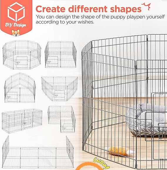 8 Panel Foldable Metal Dog Exercise Pen Pet Playpen Dog Fence Outdoor & Indoor Use for Small Animals with Door Black - Image 5