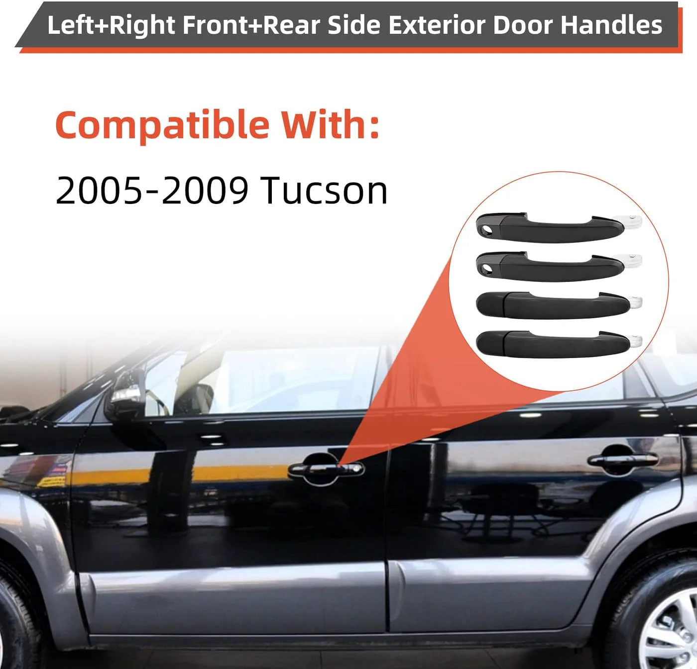 Black Exterior Door Handle Replacement Kit, 4pcs Left+Right Front+Rear Side - Image 5