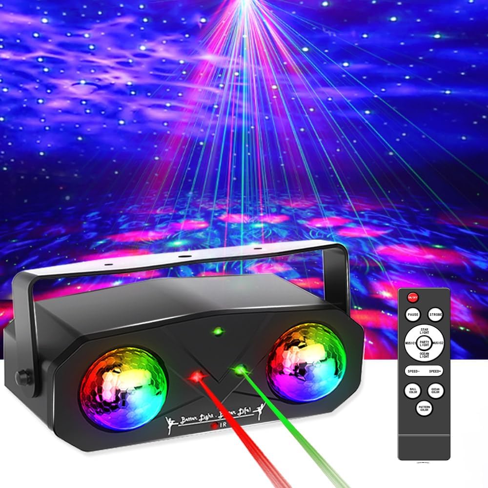 Party Lights Starry Sky Projector Ocean Wave Projector 3 in 1, DJ Dicso Ball