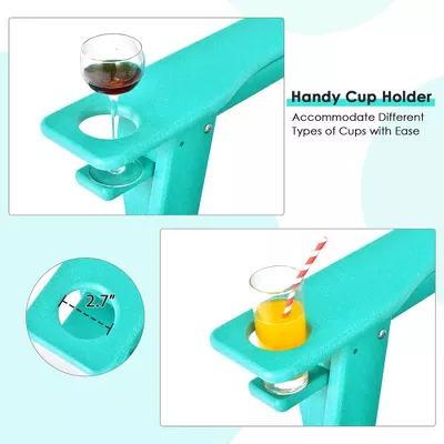 Patio Adirondack Chair Weather Resistant W/Cup Holder Turquoise - Image 3