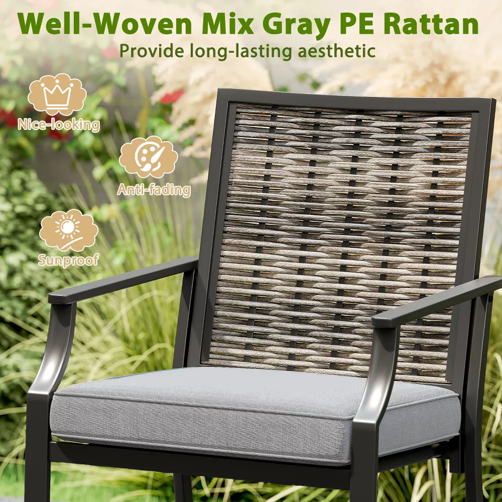 Patio Bar Stools Set of 4 w/ Armrest Fabric Seat & Heavy-Duty Metal Frame 2-BOXES - Image 4