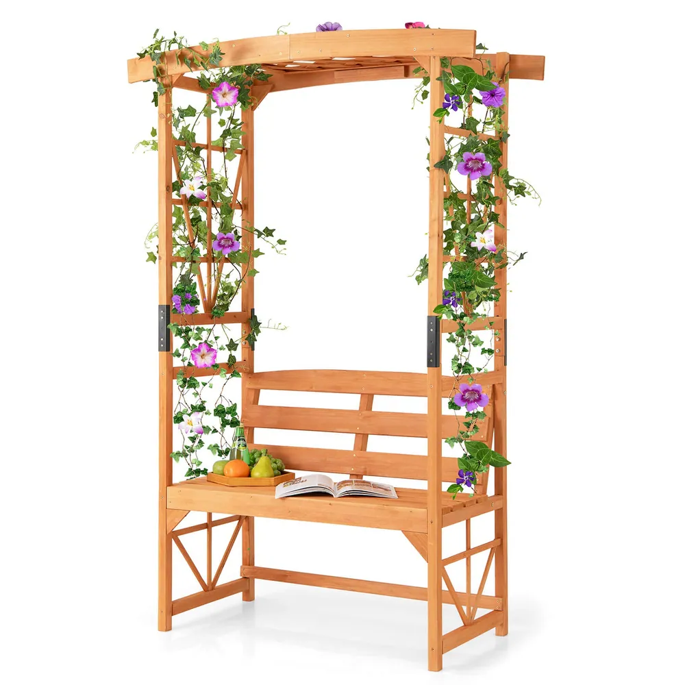 Patio Garden Arbor with Pergola Bench 2 Trellises for Climbing