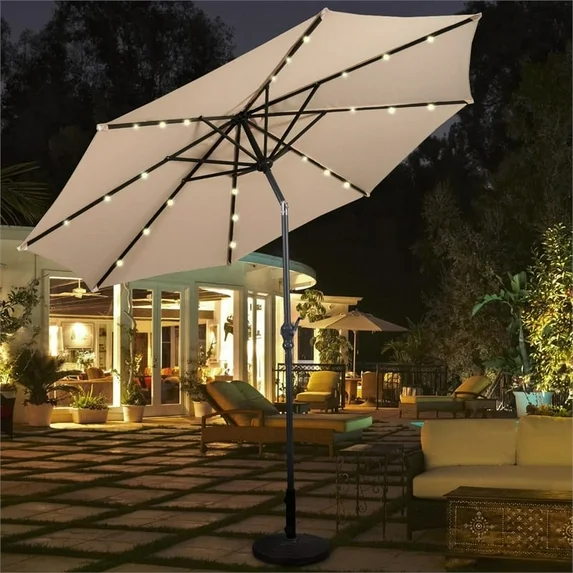 Patio Solar Umbrella LED Patio Market Steel Tilt Beige - Image 3