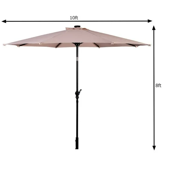 Patio Solar Umbrella LED Patio Market Steel Tilt Beige - Image 4