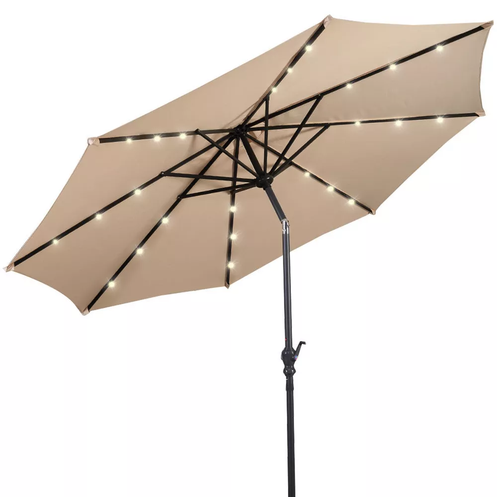 Patio Solar Umbrella LED Patio Market Steel Tilt W/Crank