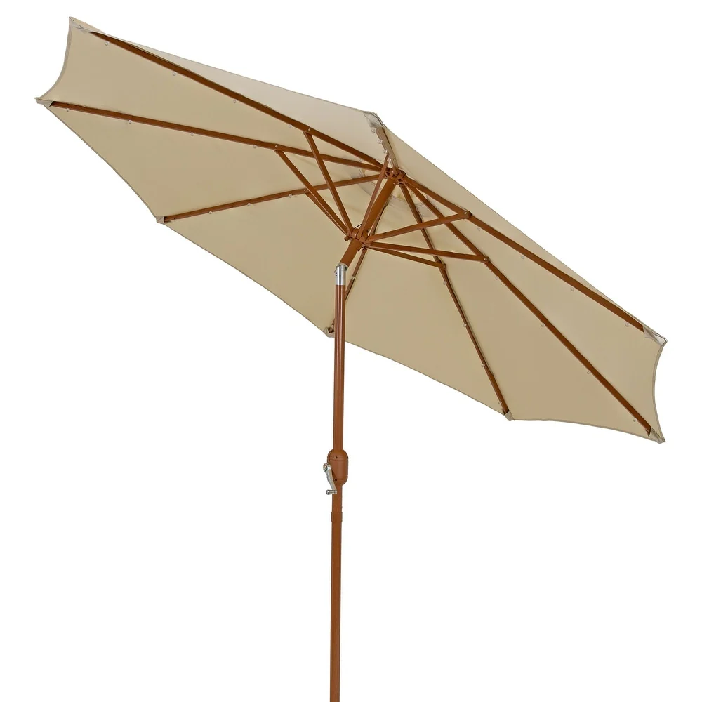 Solar Patio Umbrella with Faux Woodgrain Finish - Beige - Image 2