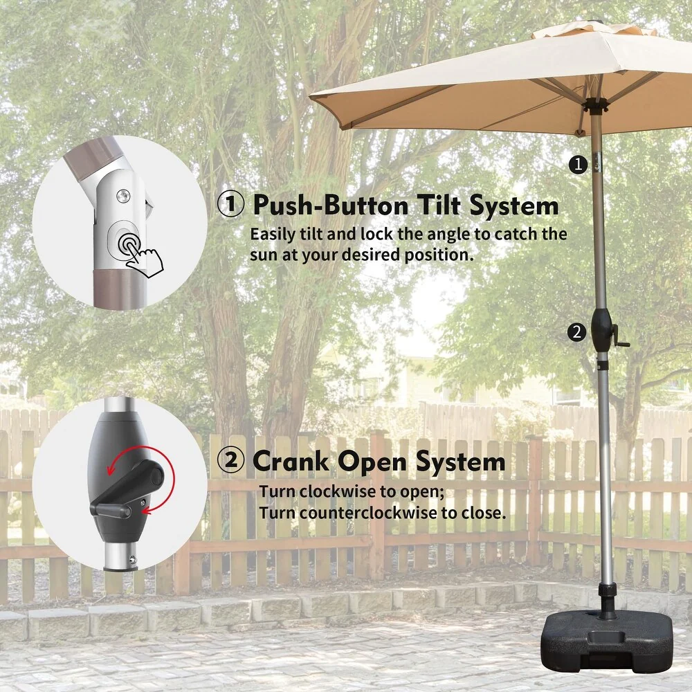 Solar Patio Umbrella with Faux Woodgrain Finish - Beige - Image 4