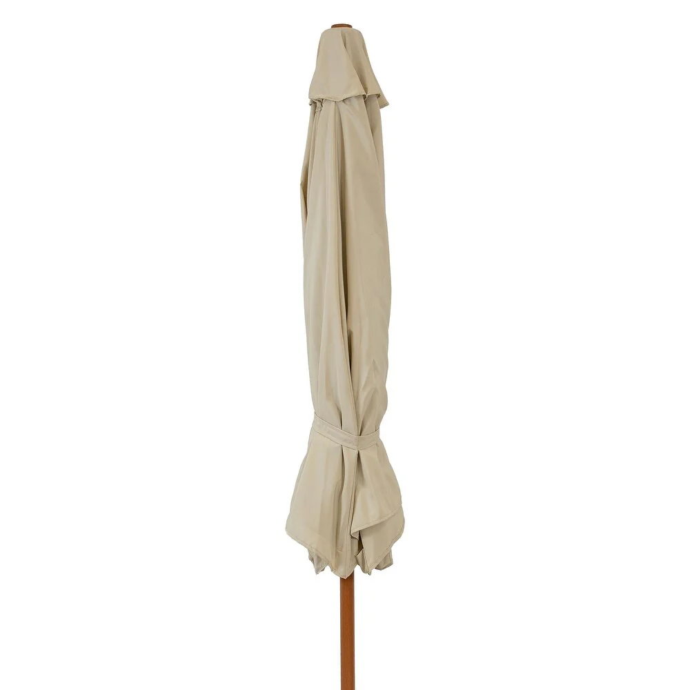 Solar Patio Umbrella with Faux Woodgrain Finish - Beige - Image 5