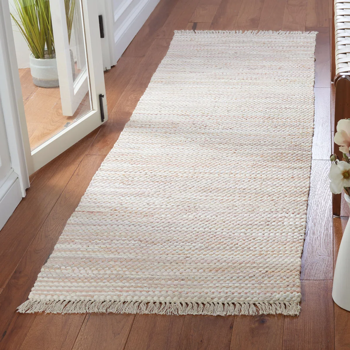 Patricia Handmade Flatweave Cotton Beige Area Rug 24x84in - Image 2
