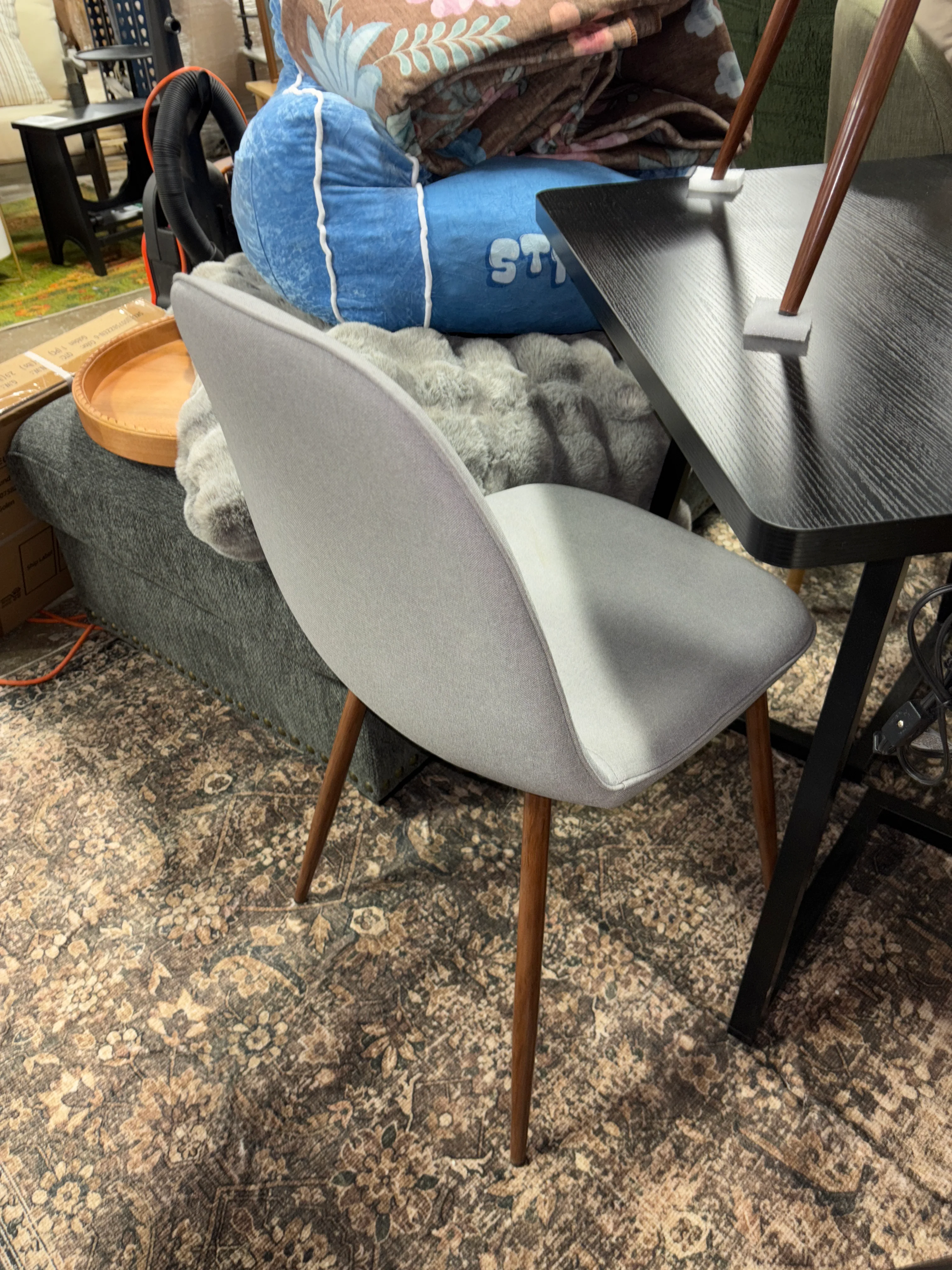 (Set of 2) Pebble Charcoal Fabric and Walnut Metal Dining Chair SHOWROOM ITEM - Image 3
