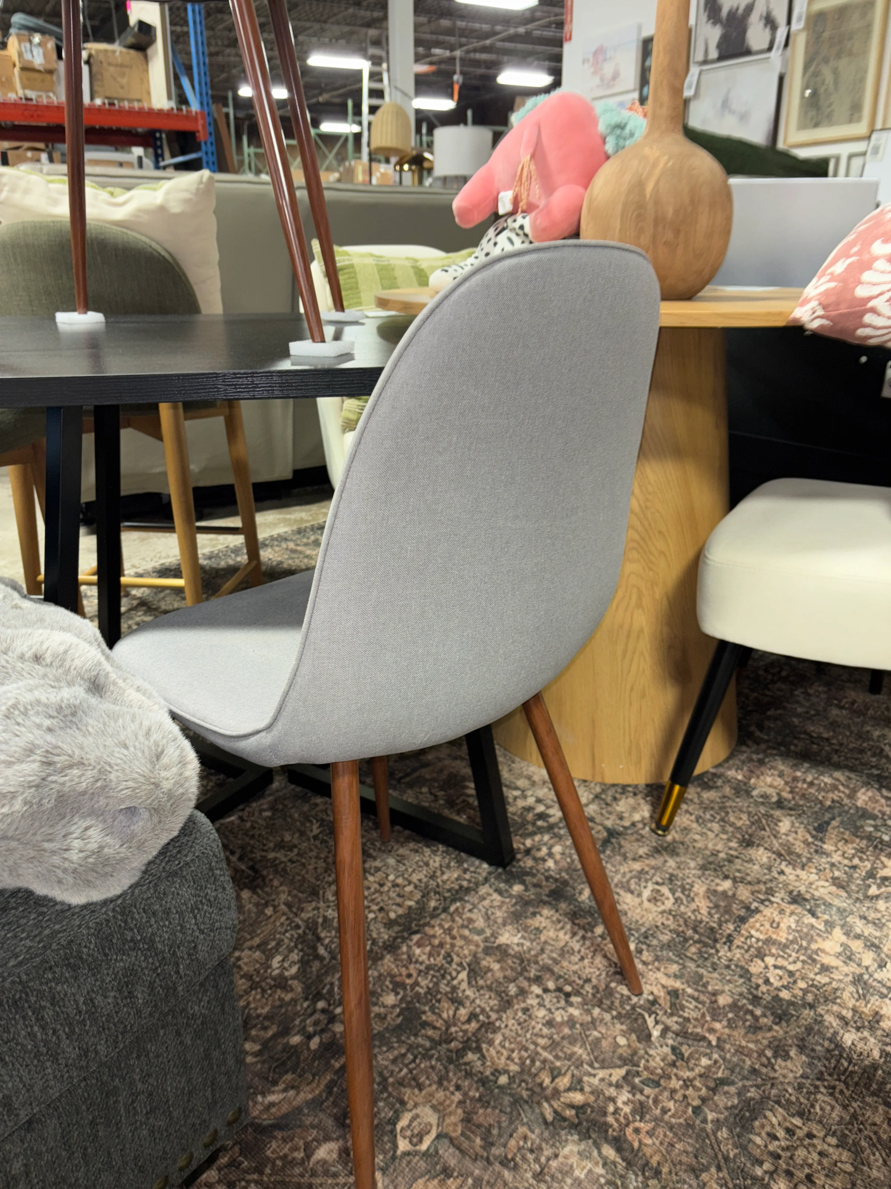(Set of 2) Pebble Charcoal Fabric and Walnut Metal Dining Chair SHOWROOM ITEM - Image 4