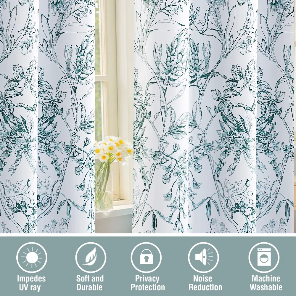 Pendar Camellia Floral Textured Fabric 100% Blackout Curtain Black Liner Grommet (Set of 2) - Image 5