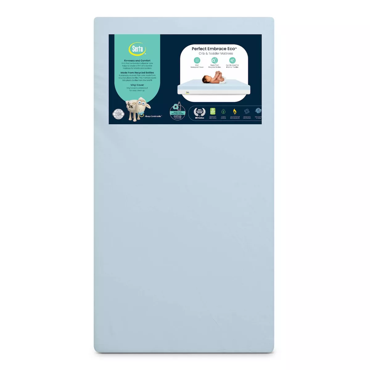 Perfect Embrace Eco Crib and Toddler Mattress - Greenguard Gold - Waterproof - White/Blue