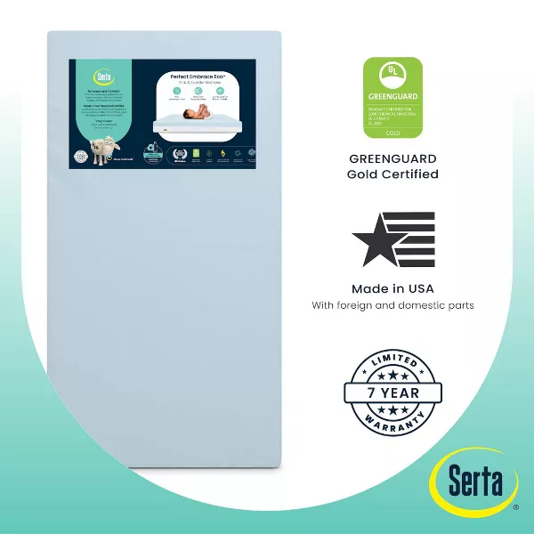 Perfect Embrace Eco Crib and Toddler Mattress - Greenguard Gold - Waterproof - White/Blue - Image 4