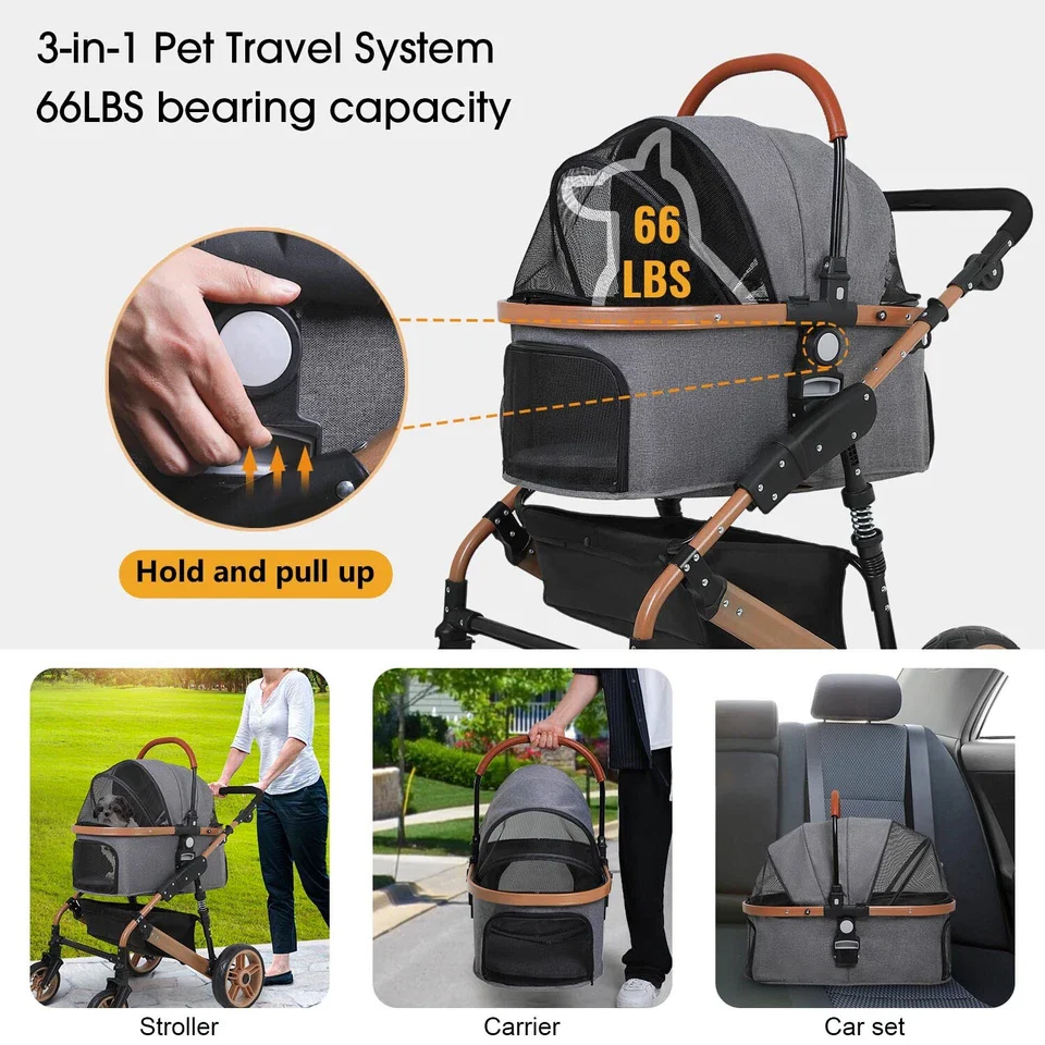 Pet Stroller Premium Multifunction 4wheels - Image 3