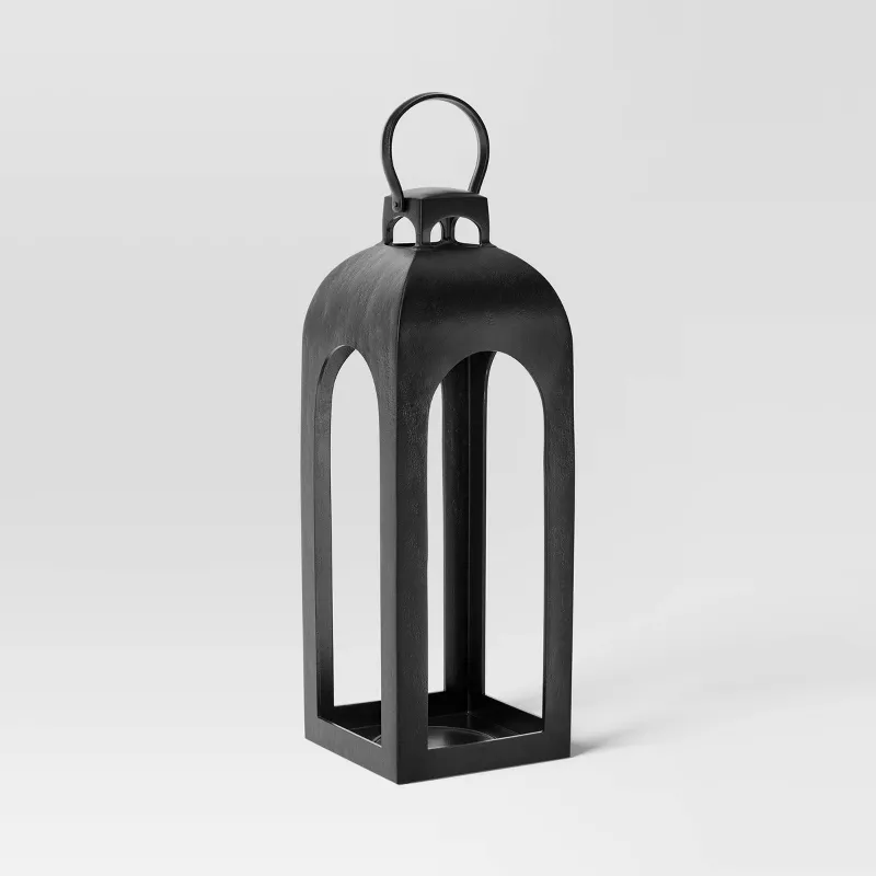 Pillar Cast Aluminum Outdoor Lantern Candle Holder Black