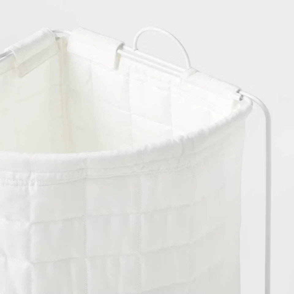 Quilted Collapsible Corner Kids' Laundry Basket Hamper Canvas White - Image 4
