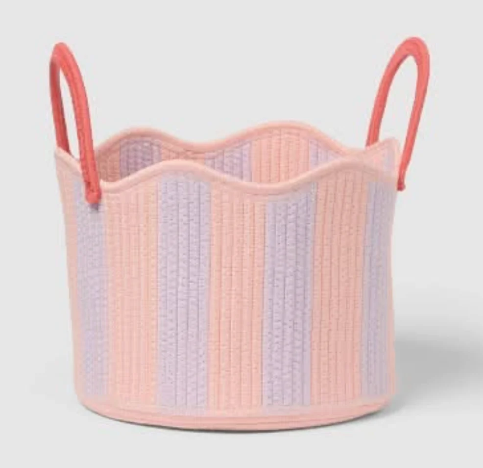 Pillowfort Striped Coiled Rope Kids' Decorative Storage Basket With Handles, Pink/Purple SHOWROOM ITEM