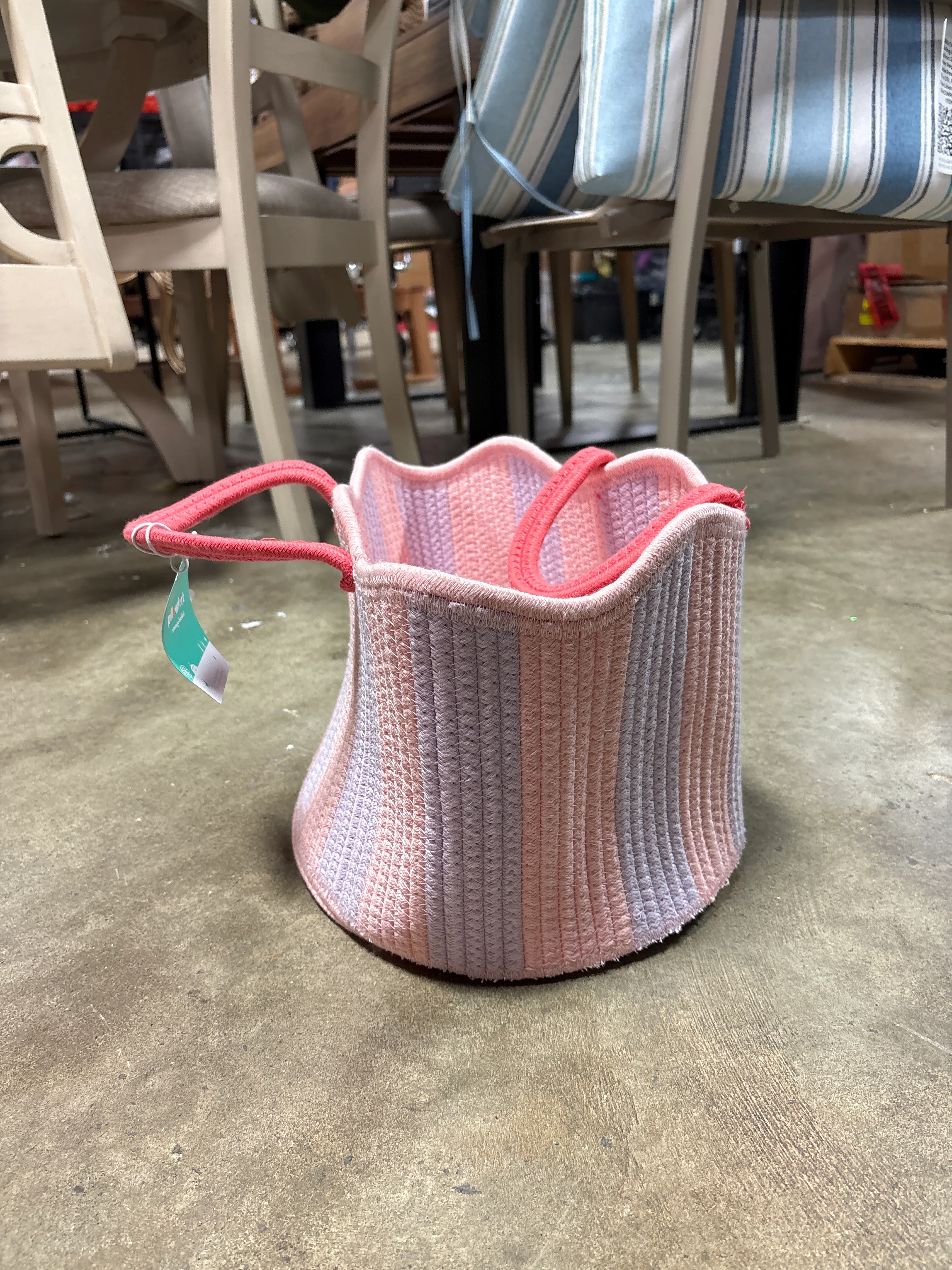 Pillowfort Striped Coiled Rope Kids' Decorative Storage Basket With Handles, Pink/Purple SHOWROOM ITEM - Image 2