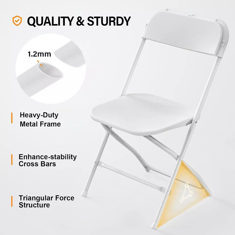 Plastic Folding Chair Portable Stackable Commercial Seat 10 Pack, White - Image 3