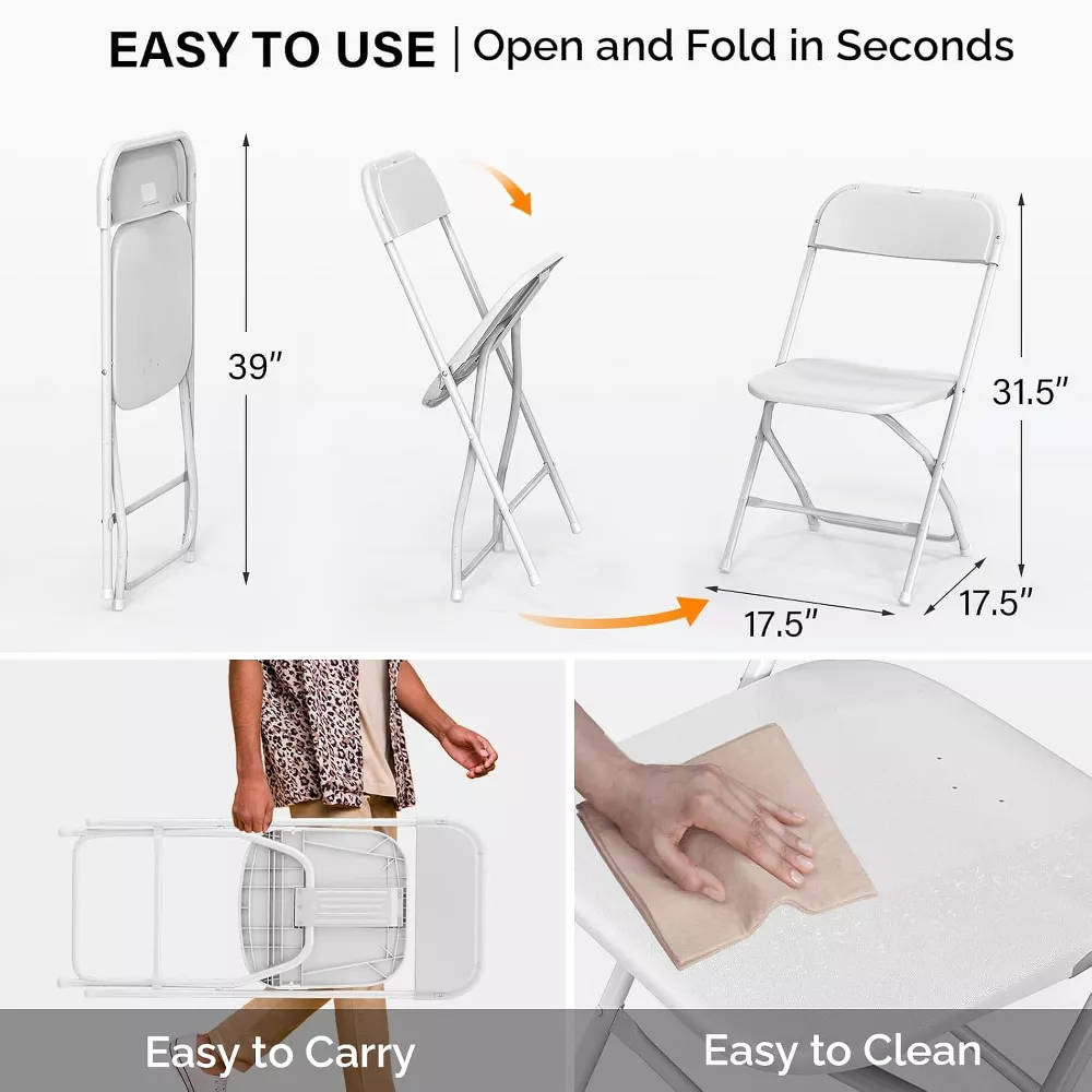Plastic Folding Chair Portable Stackable Commercial Seat 10 Pack, White - Image 4