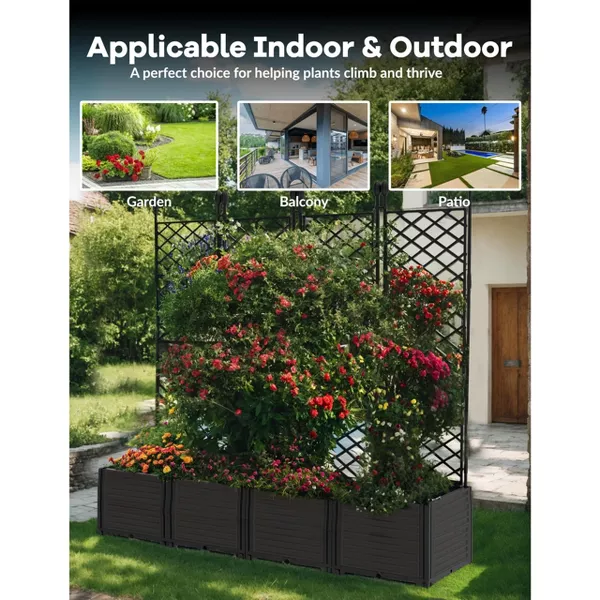 Plastic Plant Box with plastic Trellis, with Trellis Planter for Climbing Plant Outdoor Planter Box Privacy Screen, for Backyard Patio - Image 3