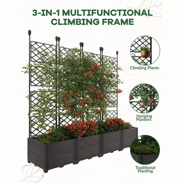 Plastic Plant Box with plastic Trellis, with Trellis Planter for Climbing Plant Outdoor Planter Box Privacy Screen, for Backyard Patio - Image 4