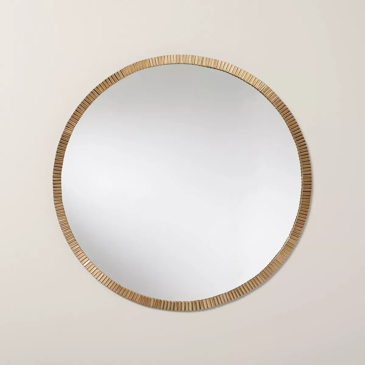 Pleated Brass Round Wall Mirror Antique Finish