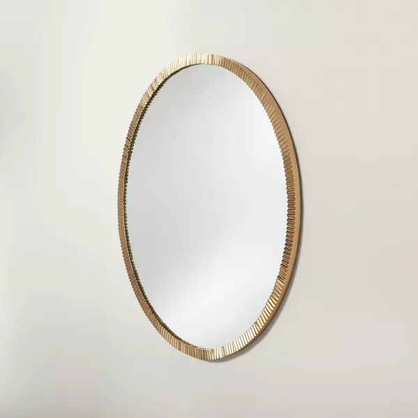 Pleated Brass Round Wall Mirror Antique Finish - Image 3
