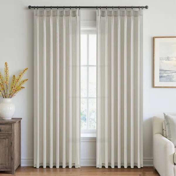 Pleated Linen Curtains, Semi Sheer Light Filtering Pinch Set of 2