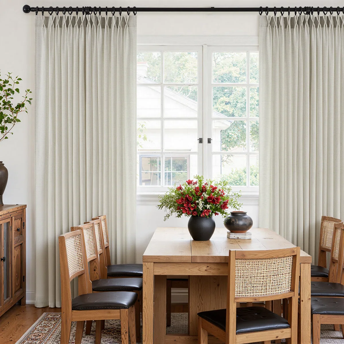 Pleated Linen Curtains, Semi Sheer Light Filtering Pinch Set of 2 - Image 2
