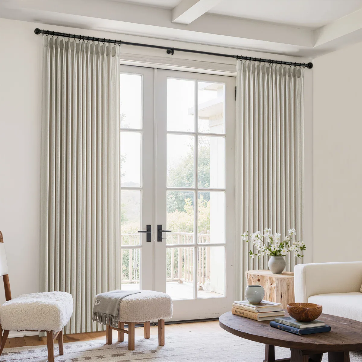 Pleated Linen Curtains, Semi Sheer Light Filtering Pinch Set of 2 - Image 3