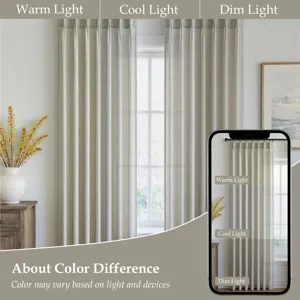 Pleated Linen Curtains, Semi Sheer Light Filtering Pinch Set of 2 - Image 4