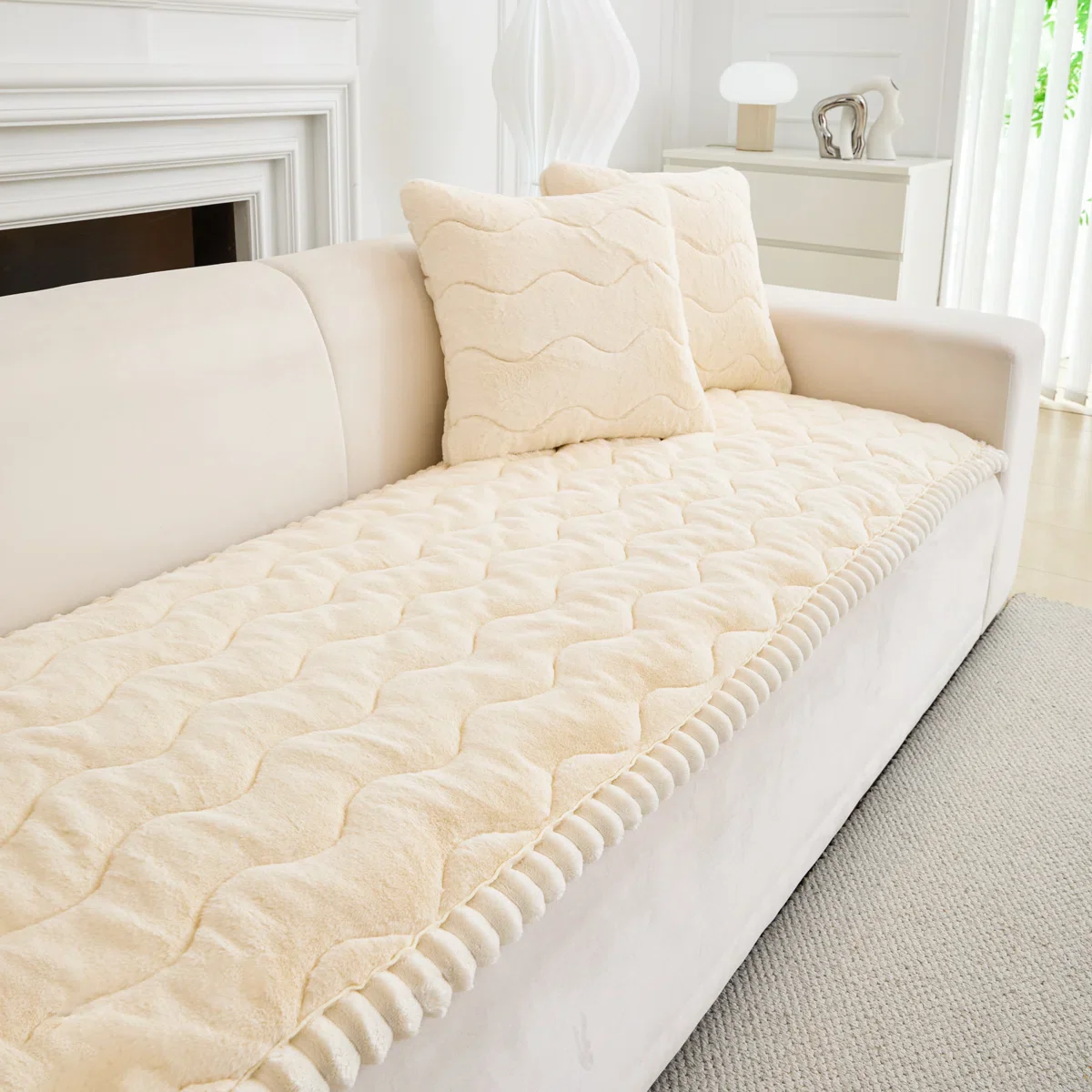 Plush Mink Fur Cushion, Non-Slip Wavy Sofa Pad, Extra Thick - Image 5