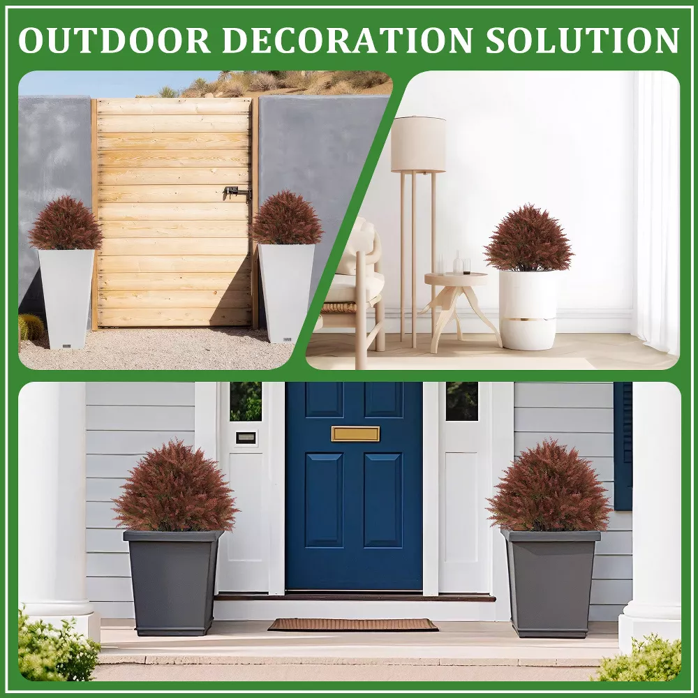 Artificial Cedar Topiary Ball Tree in Black Pot - Image 2